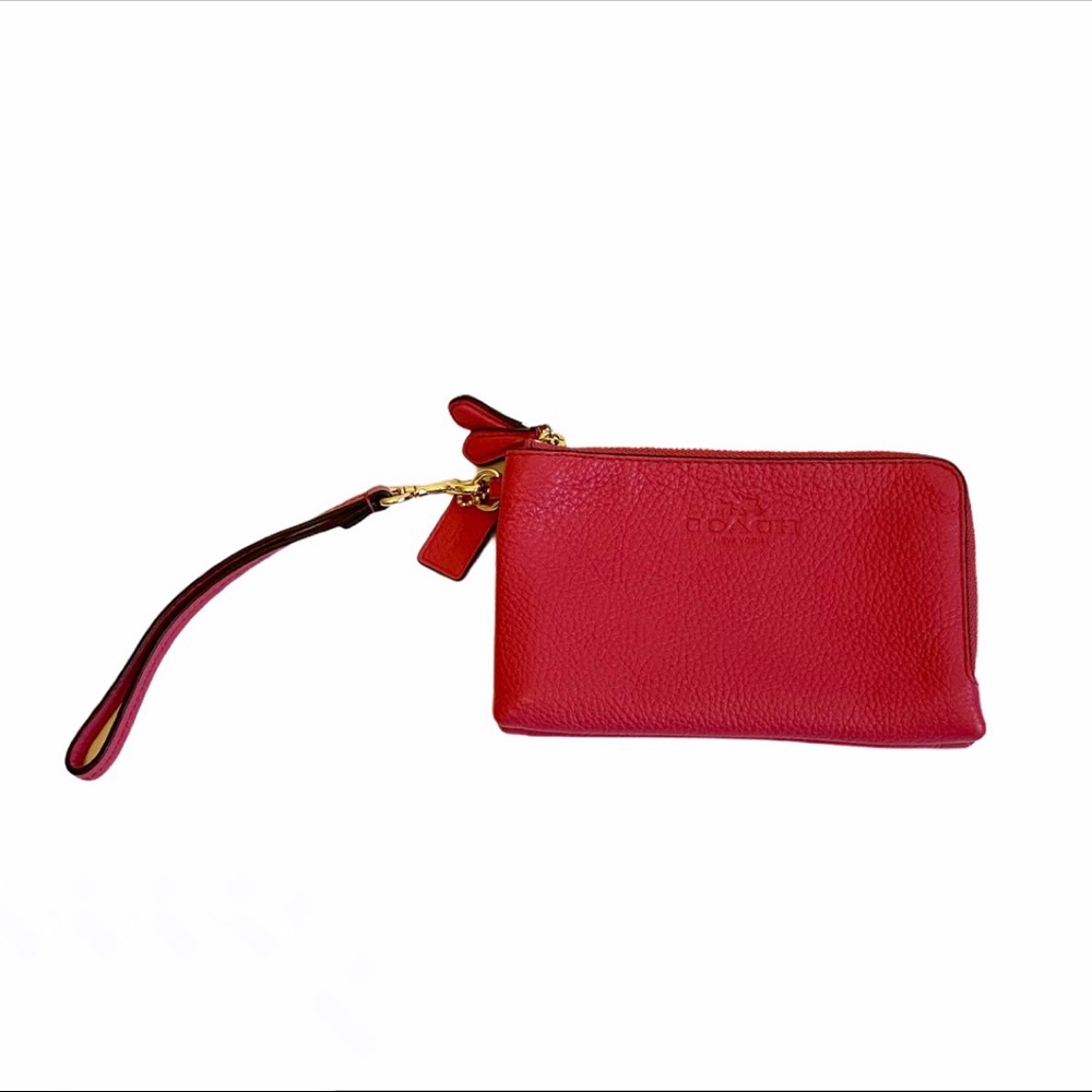 Coach Pink Pebble Leather Zip Wristlet